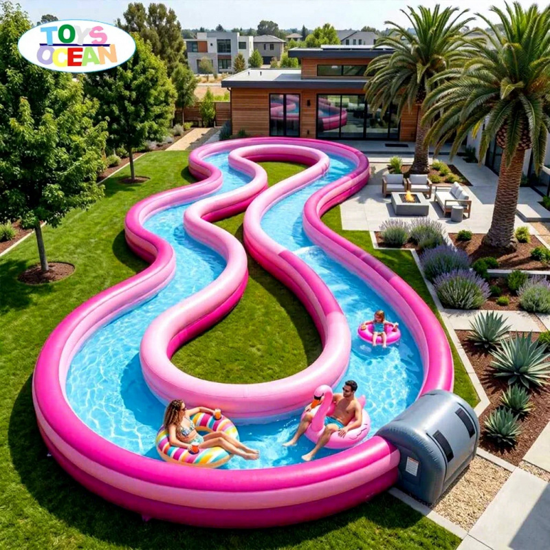 Water Slide Inflatable - Ticari Şişme Tembel Nehir, Pembe Dalgalı